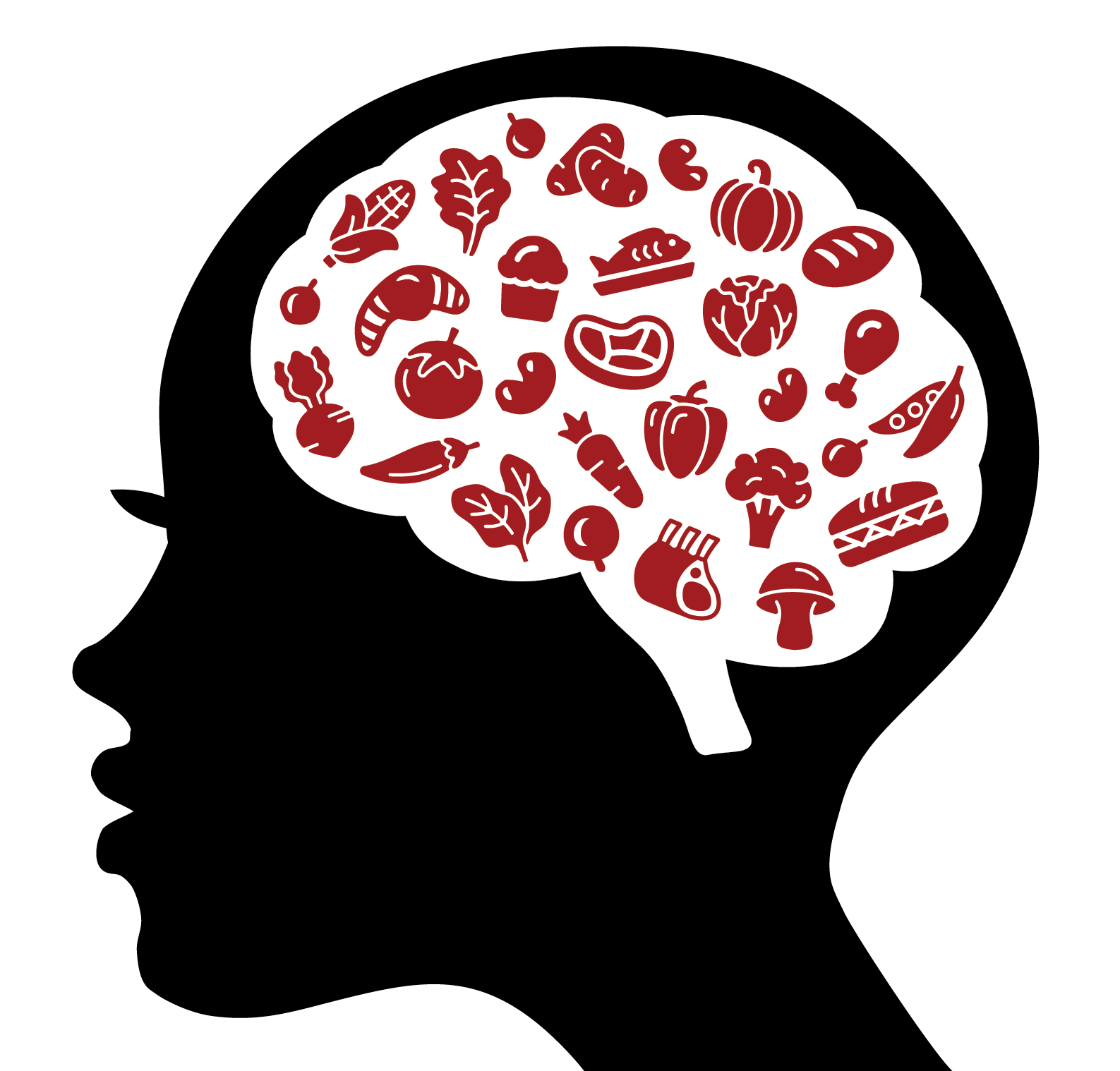 Graphic image of head thinking about food