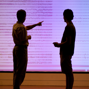 Photo by L.A. Cicero: Dr. Chris Chafe and undergraduate researcher Michael Iorga.