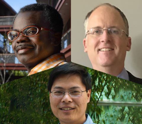 Collage of headshot photos of Kwabena Boahen, Thomas Clandinin, and Michael Lin.