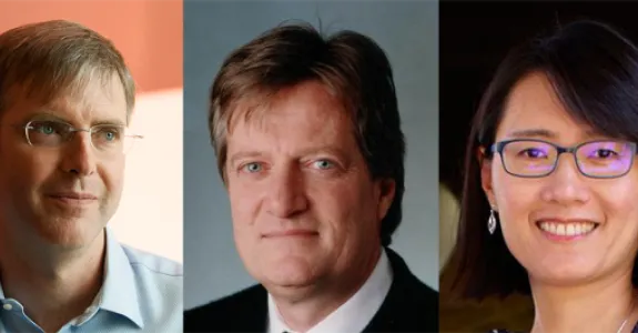 Small banner collage of photos of Drs. Andrew Endy, Michael Moseley, and Fan Yang.