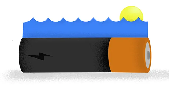Graphic image of a solar-powered battery.