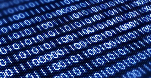 Graphic image of binary code of 1s and 0s.