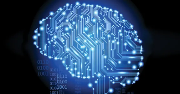 Graphic image of brain with neurons as interconnected lights.