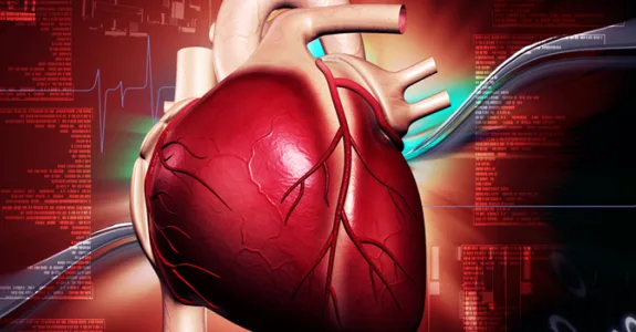 Graphic image of heart and scientific notations.