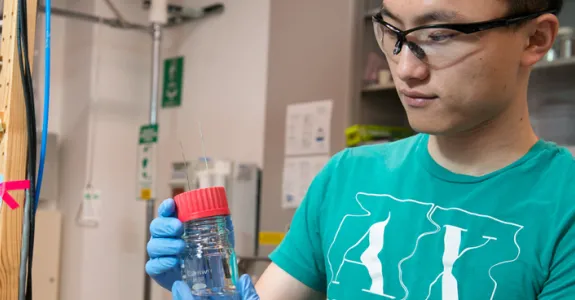 Former Stanford graduate student Haotian Wang in the lab.