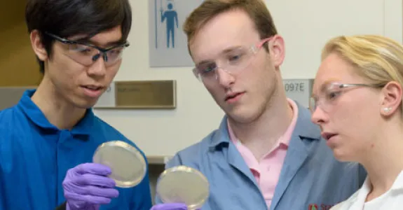 Photo of undergrads Christian Choe, Zach Rosenthal, and Maria Filsinger Interrante.