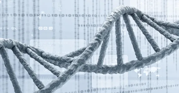 Graphic image of a strand of DNA.