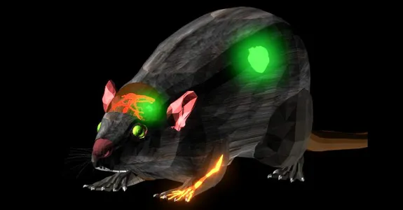 Graphic image of mouse with fluorescent dye.