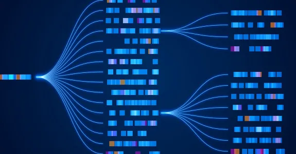 Graphic image of colored squares representing genes getting separated out into multiple sequences.