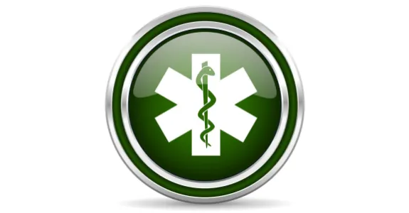 Image of green button with medical cadaceus.