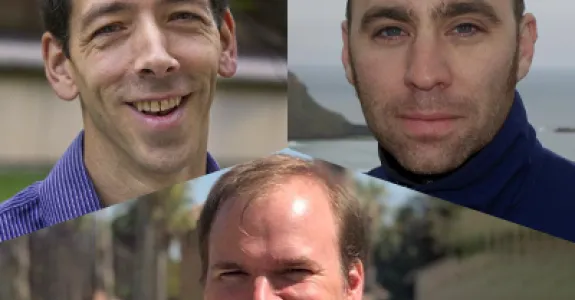 Collage of headshot photos of Euan Ashley, Jeremy Goldbogen, and Matthew Wheeler.