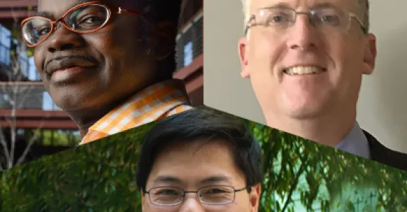 Collage of headshot photos of Kwabena Boahen, Thomas Clandinin, and Michael Lin.