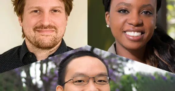Collage of headshot photos of Matthias Garten, Michaelle Mayalu, and Xiaojing Gao.