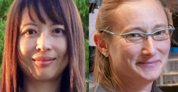 Collage of headshot photos of Xinnan Wang and Judith Frydman.