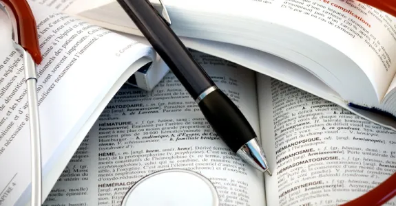 Photo of medical textbooks.