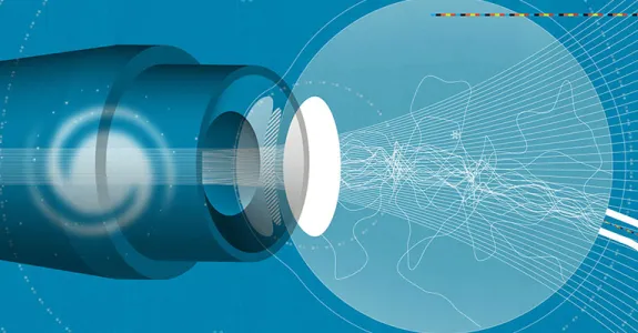 Illustration showing a light shining through a simplistic depiction of an eye.
