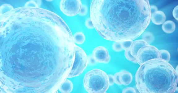 Graphic illustration of numerous cells on a blue background.