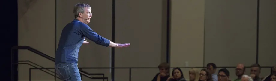 Photo of Dr. Drew Endy delivering a TEDx talk.