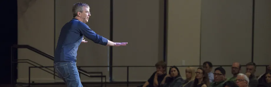 Dr. Drew Endy delivering a TEDx talk.