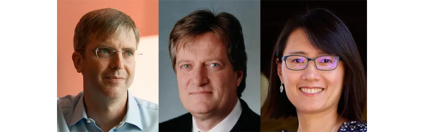 Small banner collage of photos of Drs. Andrew Endy, Michael Moseley, and Fan Yang.