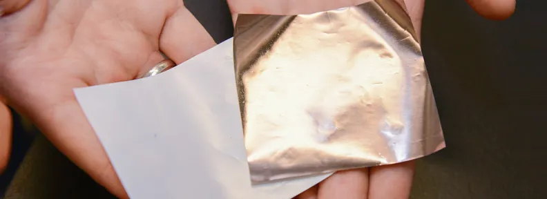 Photo of copper sensor and battery separator developed by Dr. Yi Cui.