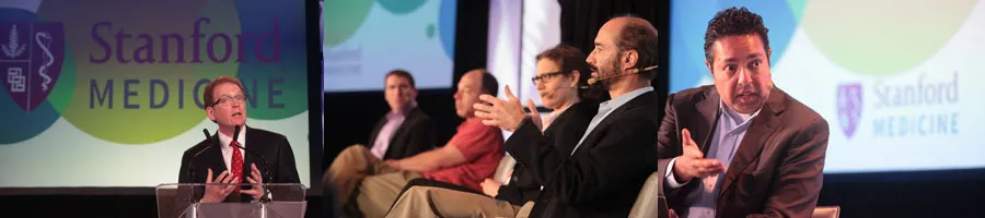 photos of Dr. Lloyd Minor; Colin Mahony of HP, Stanford's Drs. Stephen Quake, Julia Salzman, and Michael Snyder; and Dr. Atul Butte