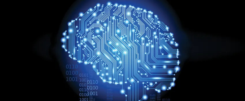 Graphic image of brain with neurons as interconnected lights.