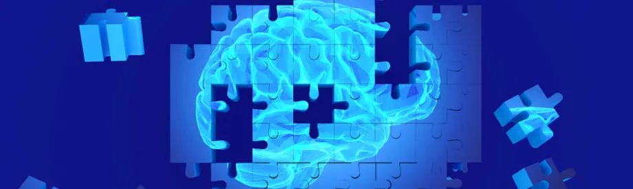 Graphic image of brain made of puzzle pieces.
