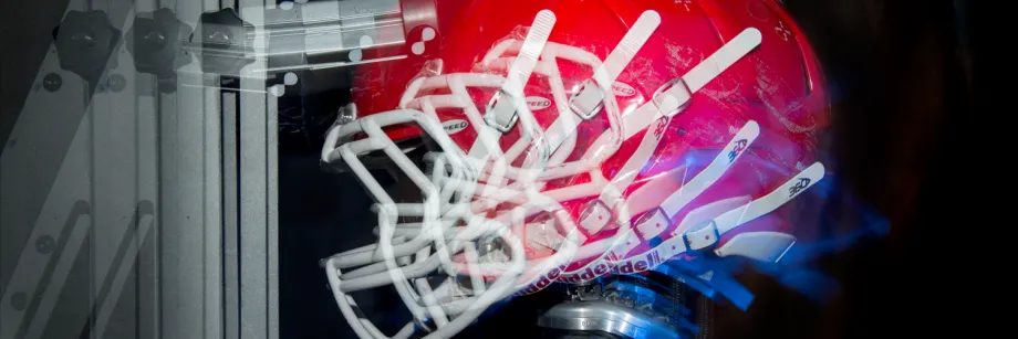 Photo by L.A. Cicero showing helmet undergoing effects of concussion.