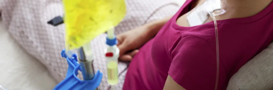 Photo of woman receiving chemotherapy.