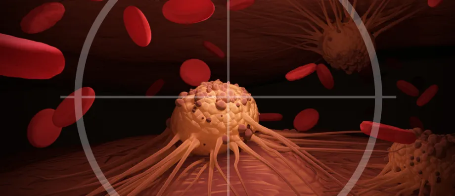 Graphic image of cancer cell in crosshairs.