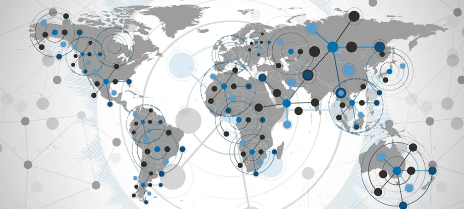 Graphic of world map with data points.