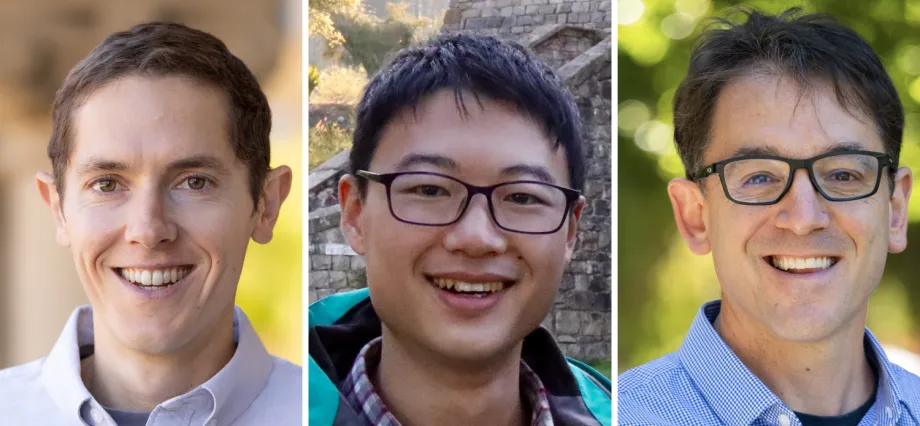 Headshot photos of Grant Rotskoff, Yuejun Shen, and Aaron Lindenberg.