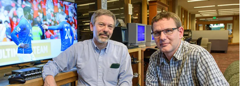 Photo of Henry Lowood, left, and Dr. Ingmar Riedel-Kruse.