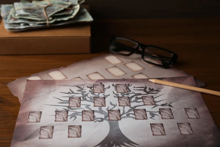 Image of a family tree document with blank squares.