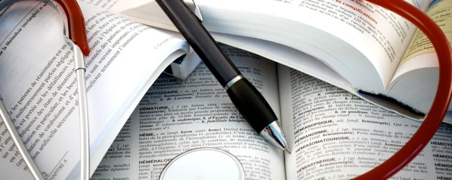 Photo of medical textbooks.