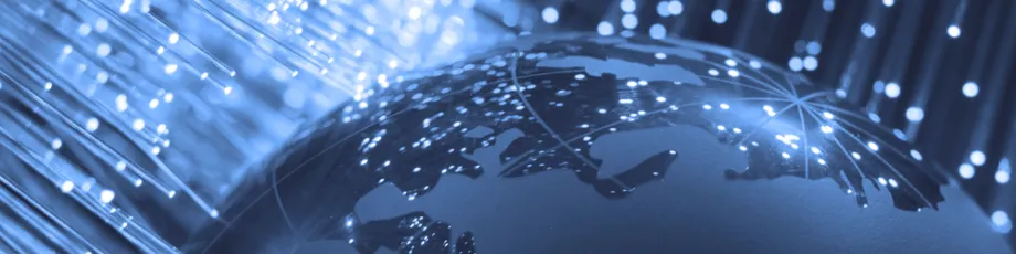Graphic image of globe and fiber optics.