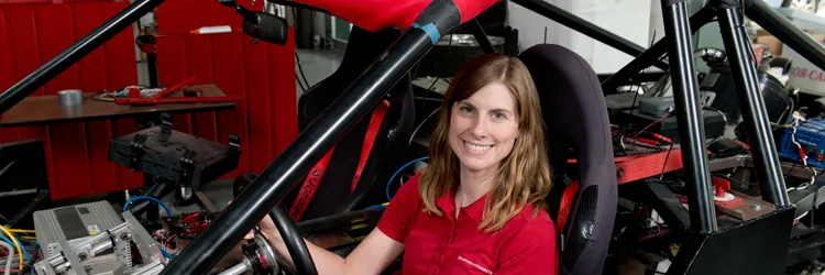 Photo of Holly Russell in a self-driving car.