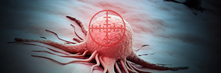 Graphic image of a cancerous cell in crosshairs.